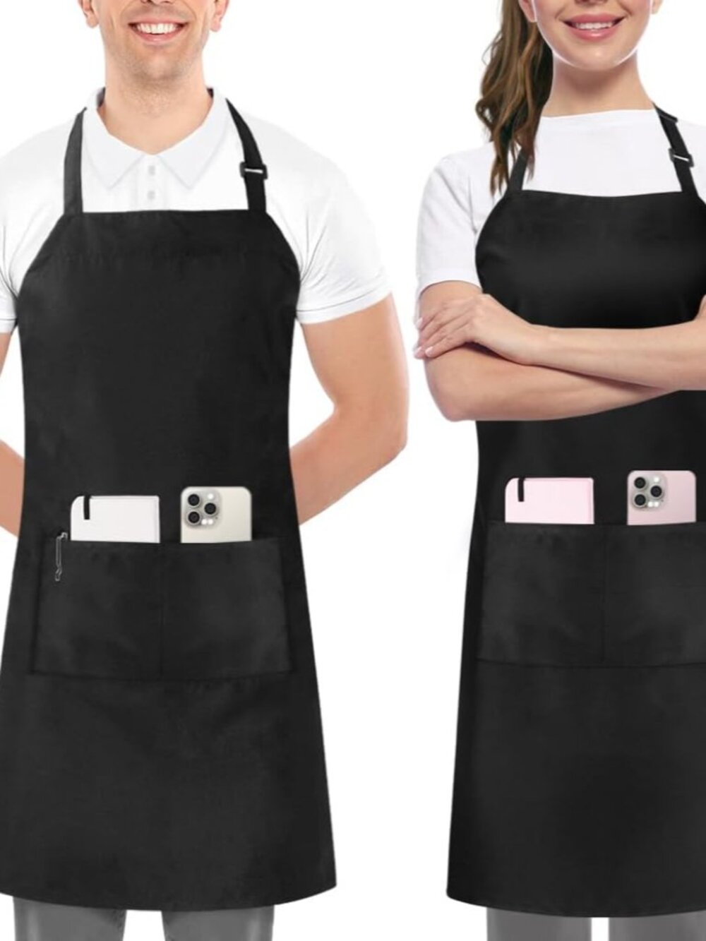 Bib Aprons 2 Pack Adjustable With 2 Pockets 100% Polyester